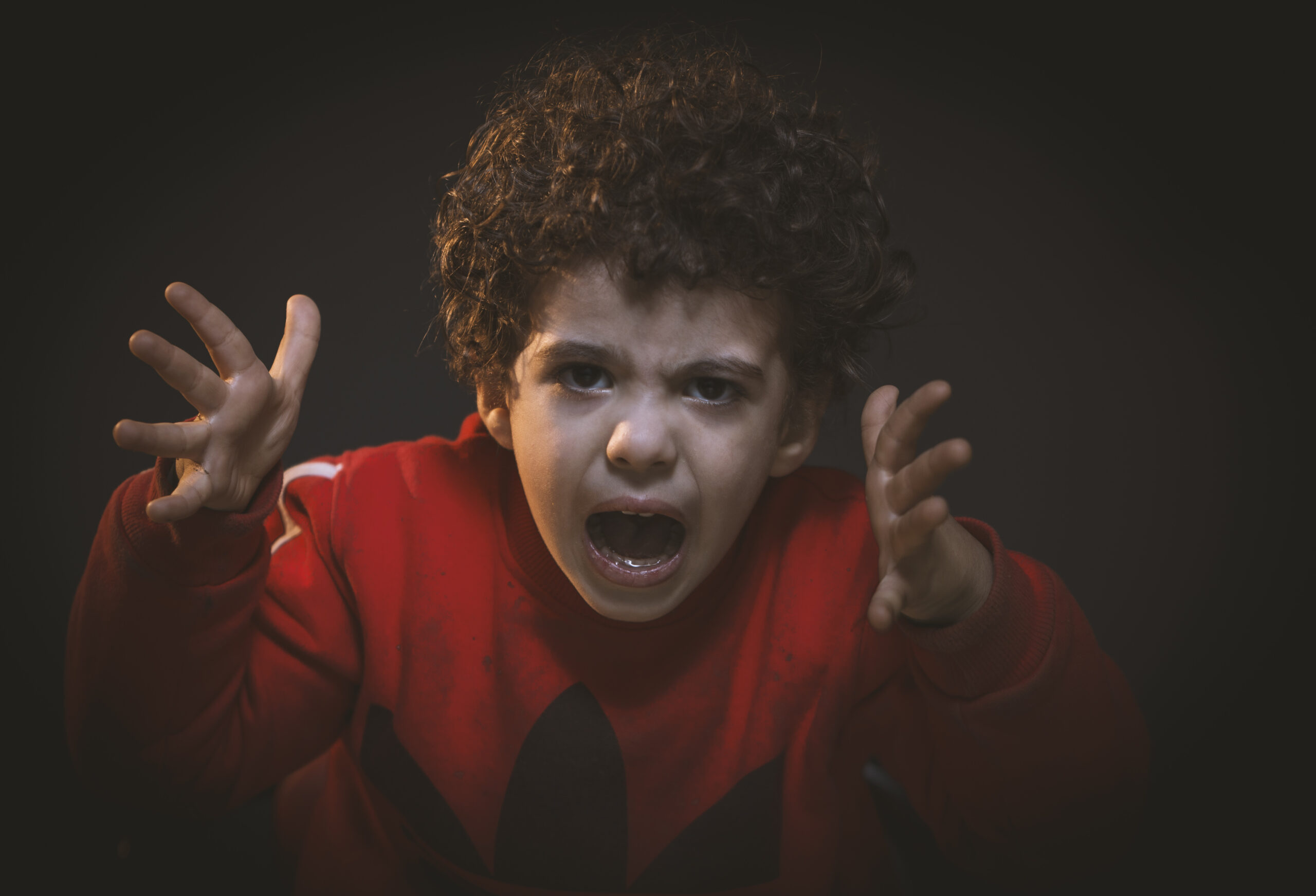 Toddler with red adidas sweat shirt